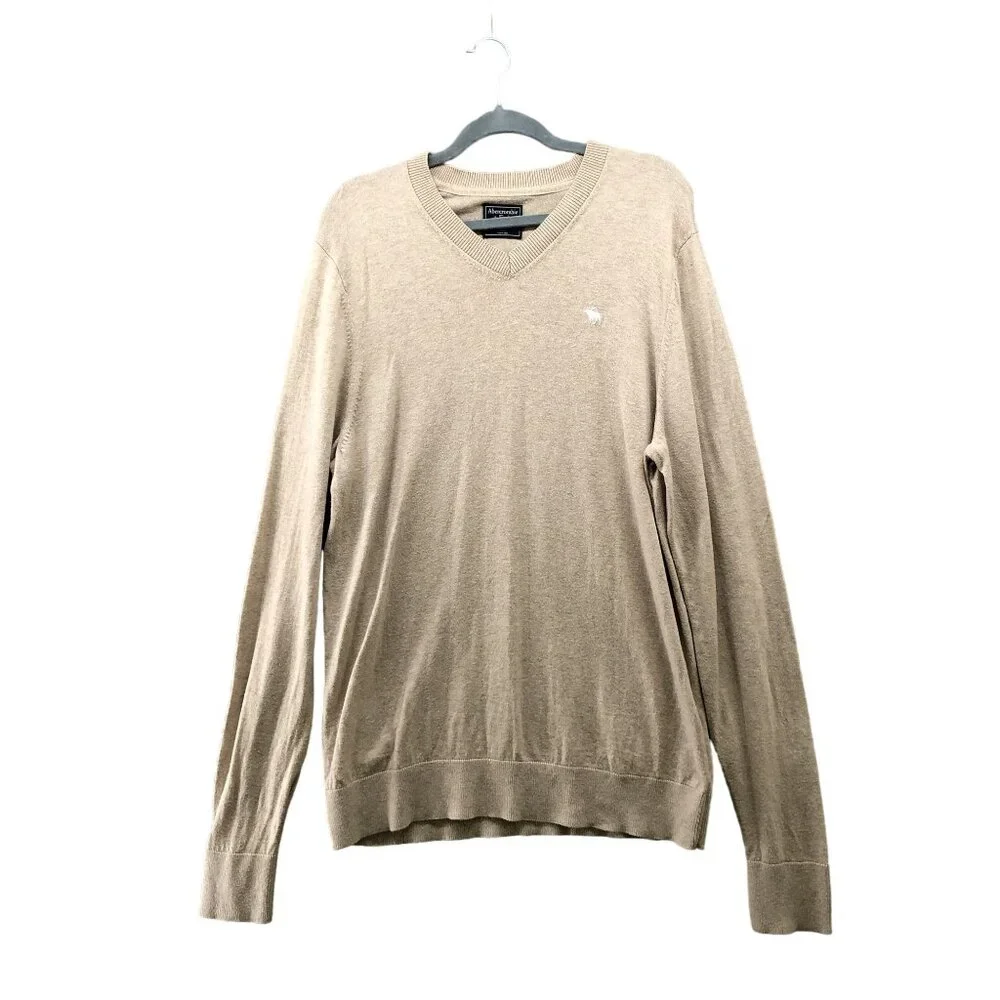 Abercrombie & Fitch V-neck Sweater Mens XXL Beige Wool‎ Blend Pullover Sand